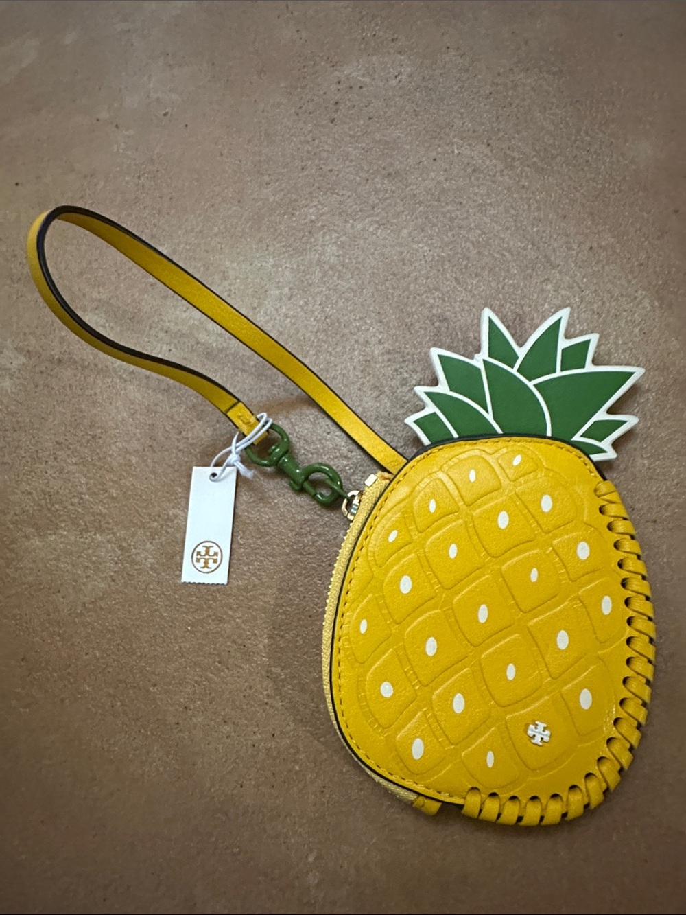 Tory Burch NWT Yellow Pineapple Coin Pouch Key Fob/Bag Charm